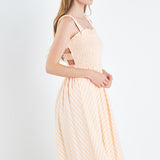 Striped Smocked Midi Dress