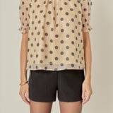 Polka-dot Puff Sleeve Top with Mock Neck