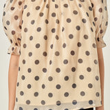 Polka-dot Puff Sleeve Top with Mock Neck