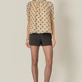 Polka-dot Puff Sleeve Top with Mock Neck