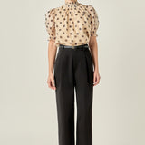 Polka-dot Puff Sleeve Top with Mock Neck