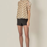 Polka-dot Puff Sleeve Top with Mock Neck