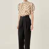 Polka-dot Puff Sleeve Top with Mock Neck