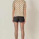 Polka-dot Puff Sleeve Top with Mock Neck