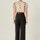 Polka-dot Puff Sleeve Top with Mock Neck