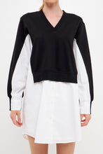 Load image into Gallery viewer, V-neck Sweatshirts Dress with Poplin
