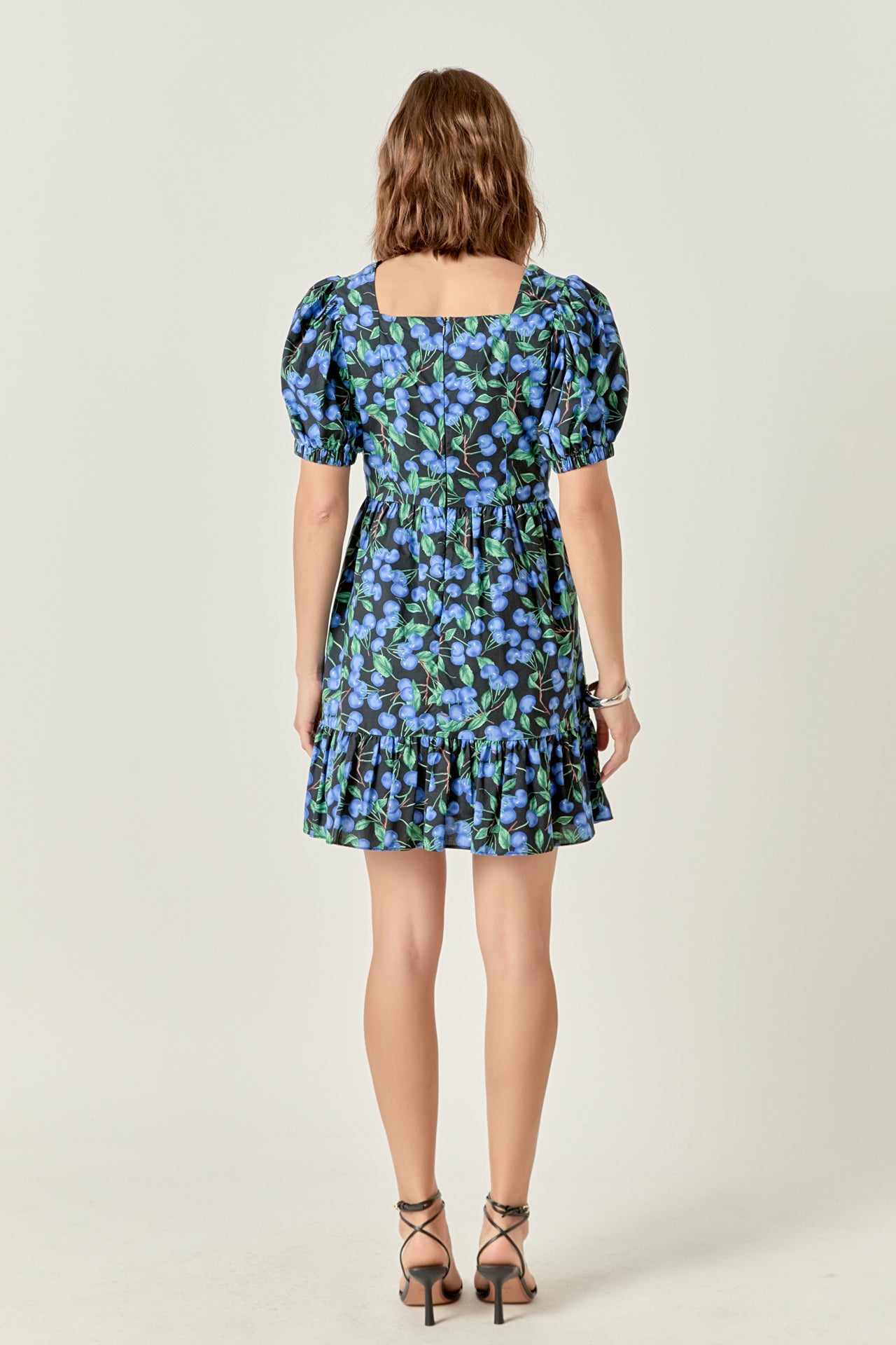 Blueberry Print Mini Dress with Puff Sleeves – English Factory