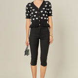 Heart Print Puff Sleeve Cardigan