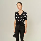 Heart Print Puff Sleeve Cardigan