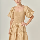 Mix-Media Mini Dress with Corset Detail