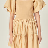 Mix-Media Mini Dress with Corset Detail