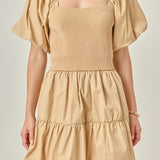 Mix-Media Mini Dress with Corset Detail