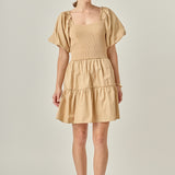 Mix-Media Mini Dress with Corset Detail