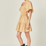 Mix-Media Mini Dress with Corset Detail