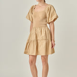 Mix-Media Mini Dress with Corset Detail