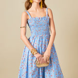 Floral Print Smocked Dress in Blue