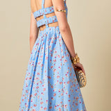 Floral Print Smocked Dress in Blue