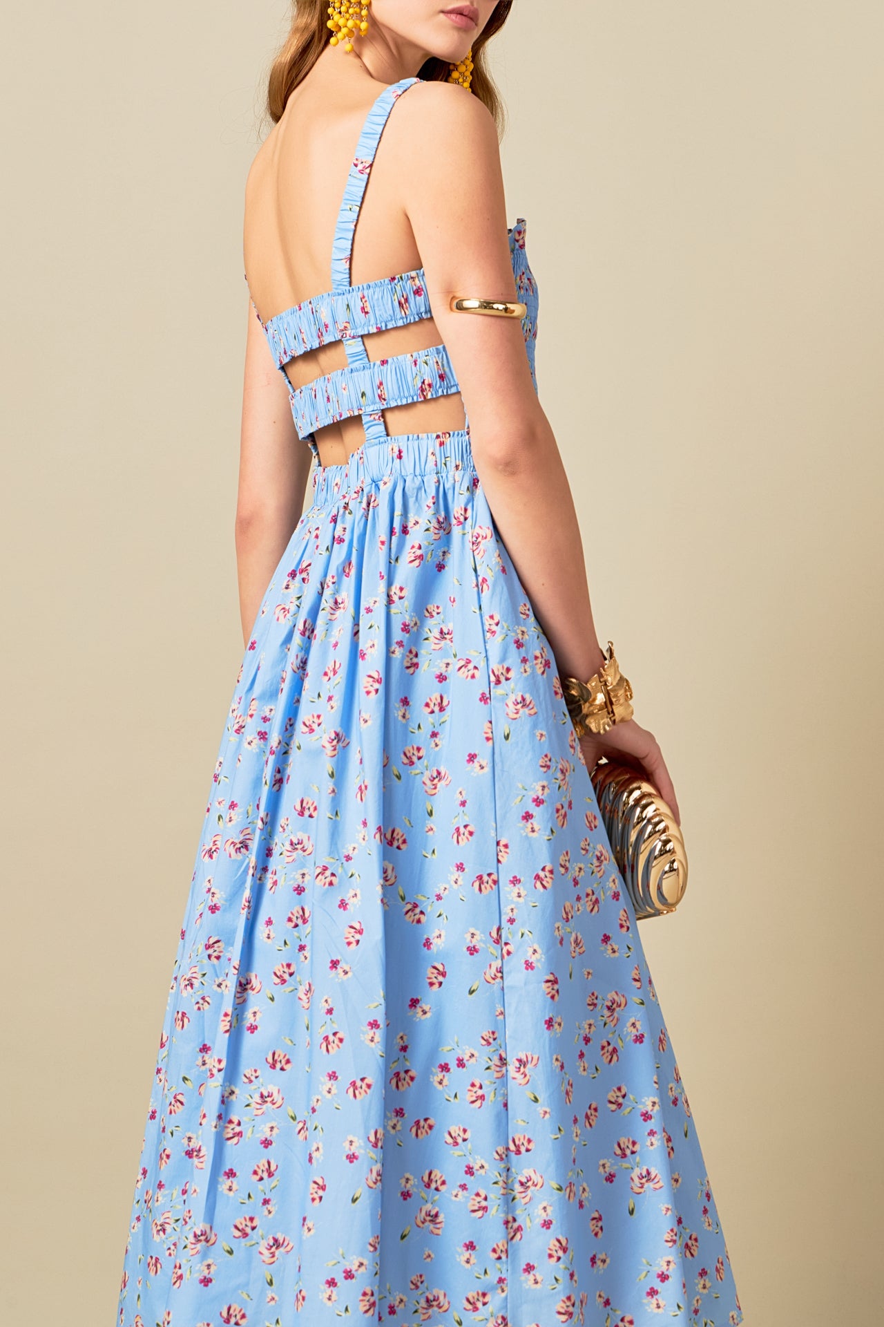 Floral Print Smocked Dress in Blue Floral Print Smocked Dress in Blue