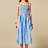 Floral Print Smocked Dress in Blue