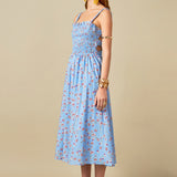 Floral Print Smocked Dress in Blue