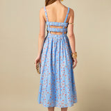 Floral Print Smocked Dress in Blue