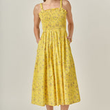 Floral Print Smocked Dress in Yellow