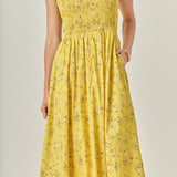 Floral Print Smocked Dress in Yellow