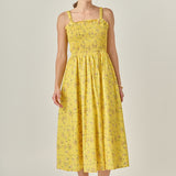 Floral Print Smocked Dress in Yellow