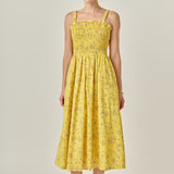 Floral Print Smocked Dress in Yellow