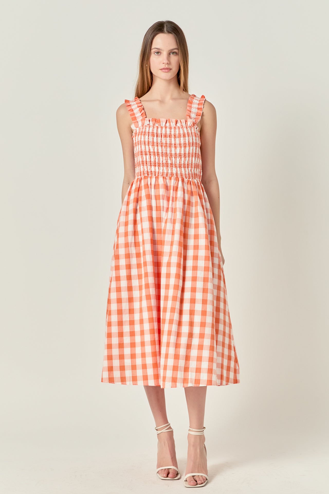 Check Print Smocked Dress