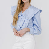 Women Woven Ruffled Collar Blouse