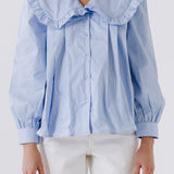 Women Woven Ruffled Collar Blouse