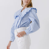 Women Woven Ruffled Collar Blouse