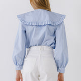 Women Woven Ruffled Collar Blouse