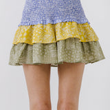 Paisley Colorblock Ruffled Mini Skirt