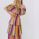 Off-The-Shoulder Multi Striped Dress