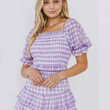 Gingham Print Smocked Top