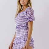 Gingham Print Smocked Top