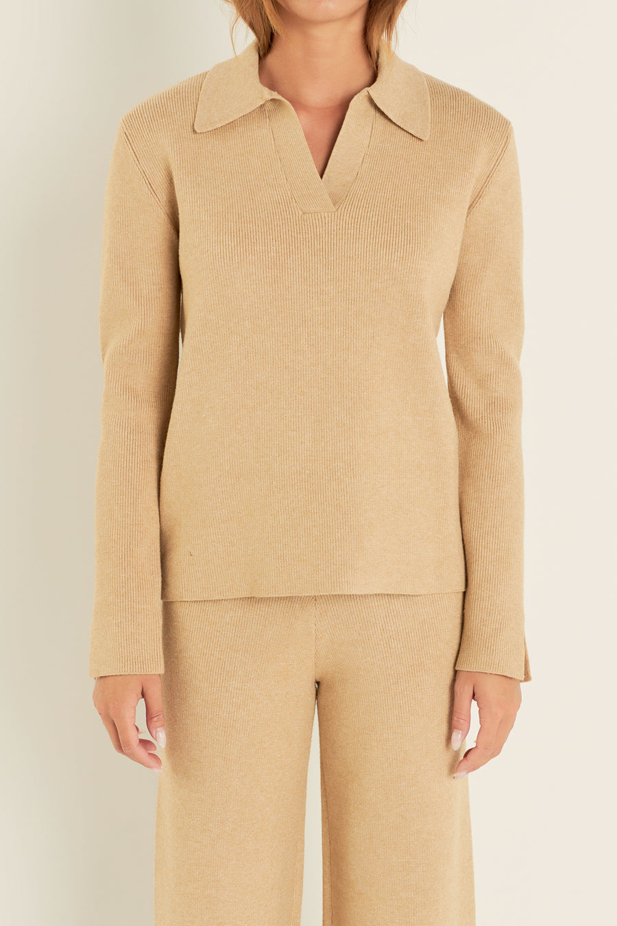 Collared Knit Sweater w/ Front Pockets