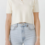 Polo Collar Crop Knit Sweater