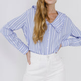 Ruffled-Collar Striped Shirt