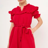 Ruffled Dress with Thick Waist Strap