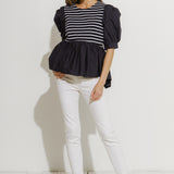 Knit With Poplin Mixed Top