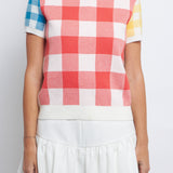 Colorblock Check Knit Top