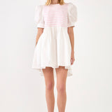 Puff Sleeve High Low Knit Combo Dress