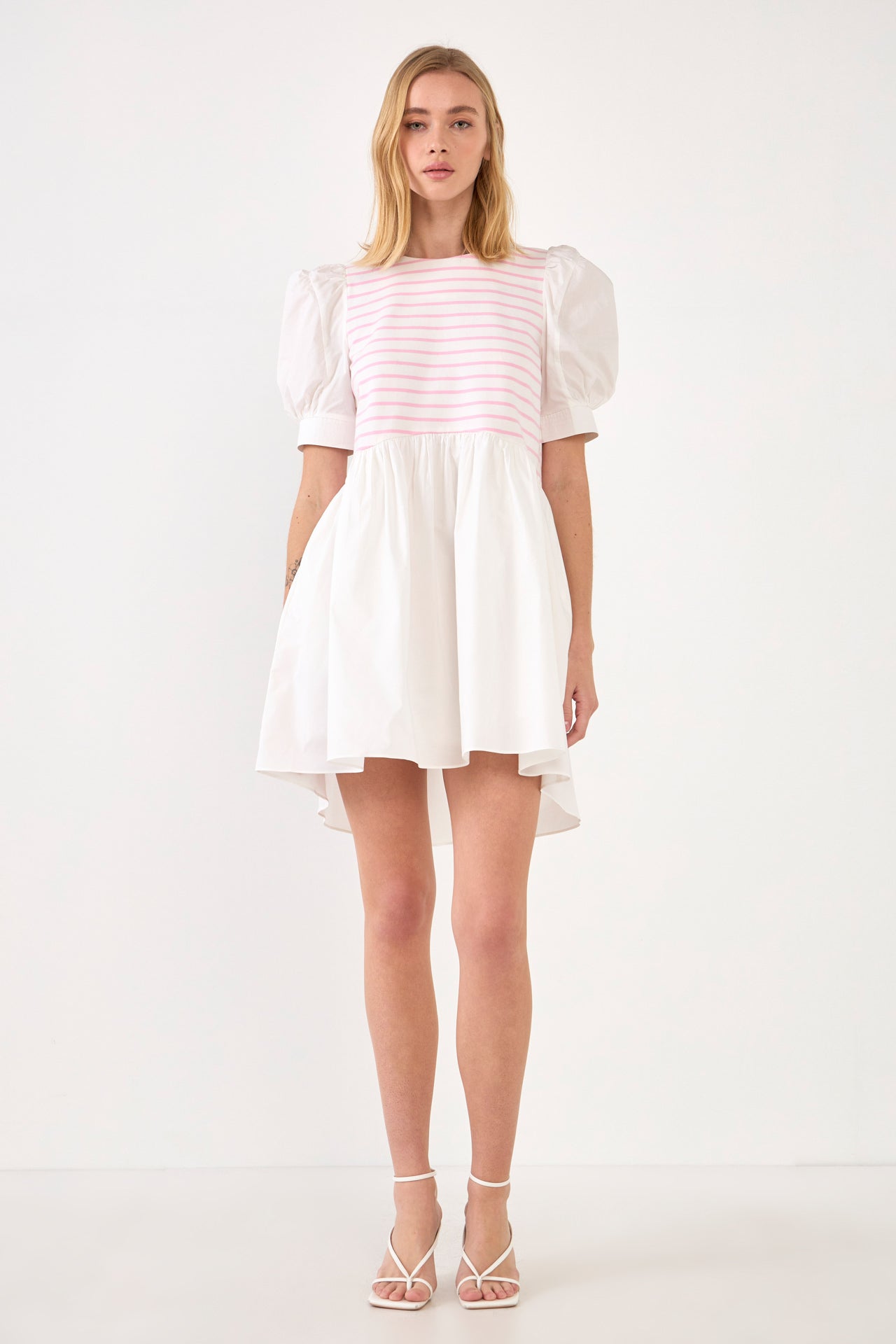 Puff Sleeve High Low Knit Combo Dress