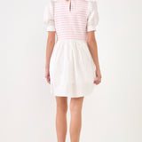 Puff Sleeve High Low Knit Combo Dress