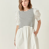 Puff Sleeve High Low Knit Combo Dress