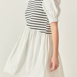 Puff Sleeve High Low Knit Combo Dress