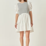 Puff Sleeve High Low Knit Combo Dress